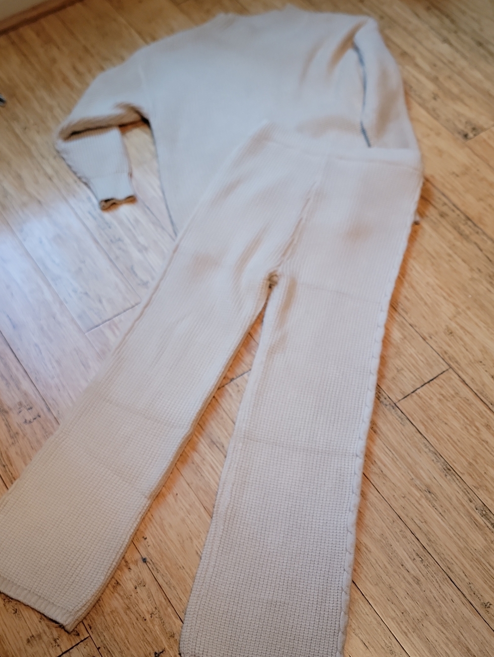ComfortWaffle Women's Ribbed Knit Pantsuit - Cream